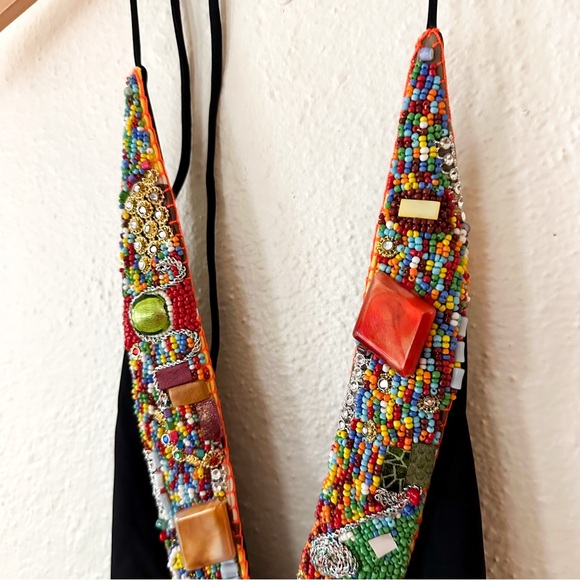 Caffe Womens Beaded Black One-Piece Swimsuit - Picture 5 of 9